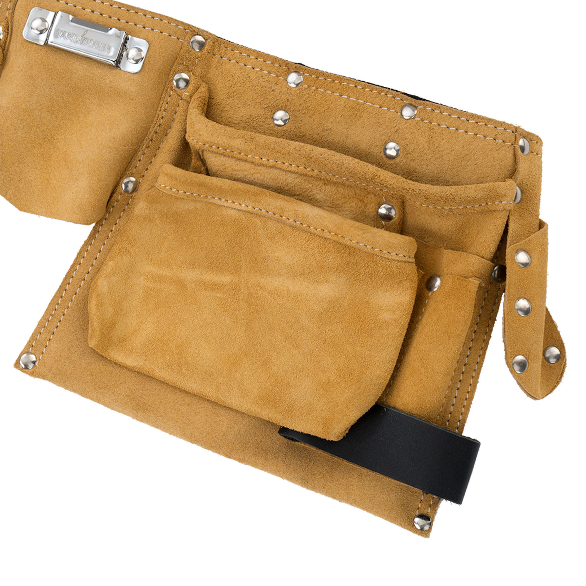 Cinturón portaherramientas con bolsa plana de cuero con cuatro